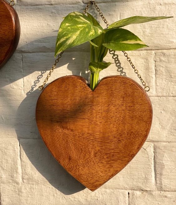 Handmade Heart-shaped Wooden Hanging Planter