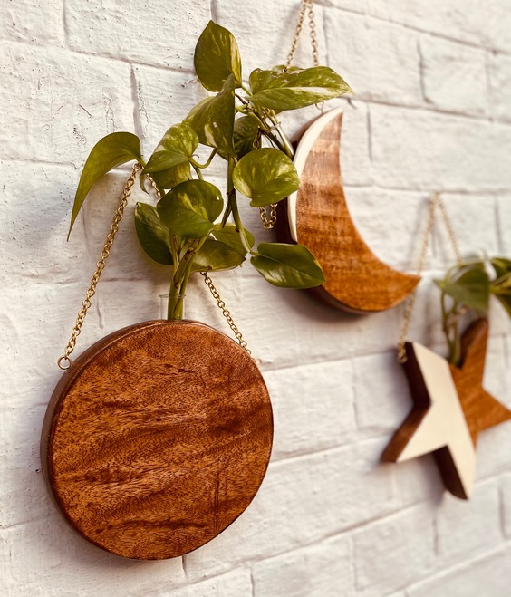 Handmade Round-shaped Wooden Hanging Planter