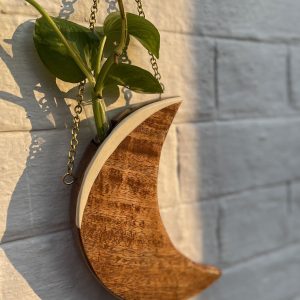 Handmade-Wooden-Hanging-Moon-shaped-Planter