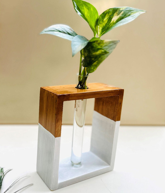 Handmade Wooden Half-Painted Table Planter