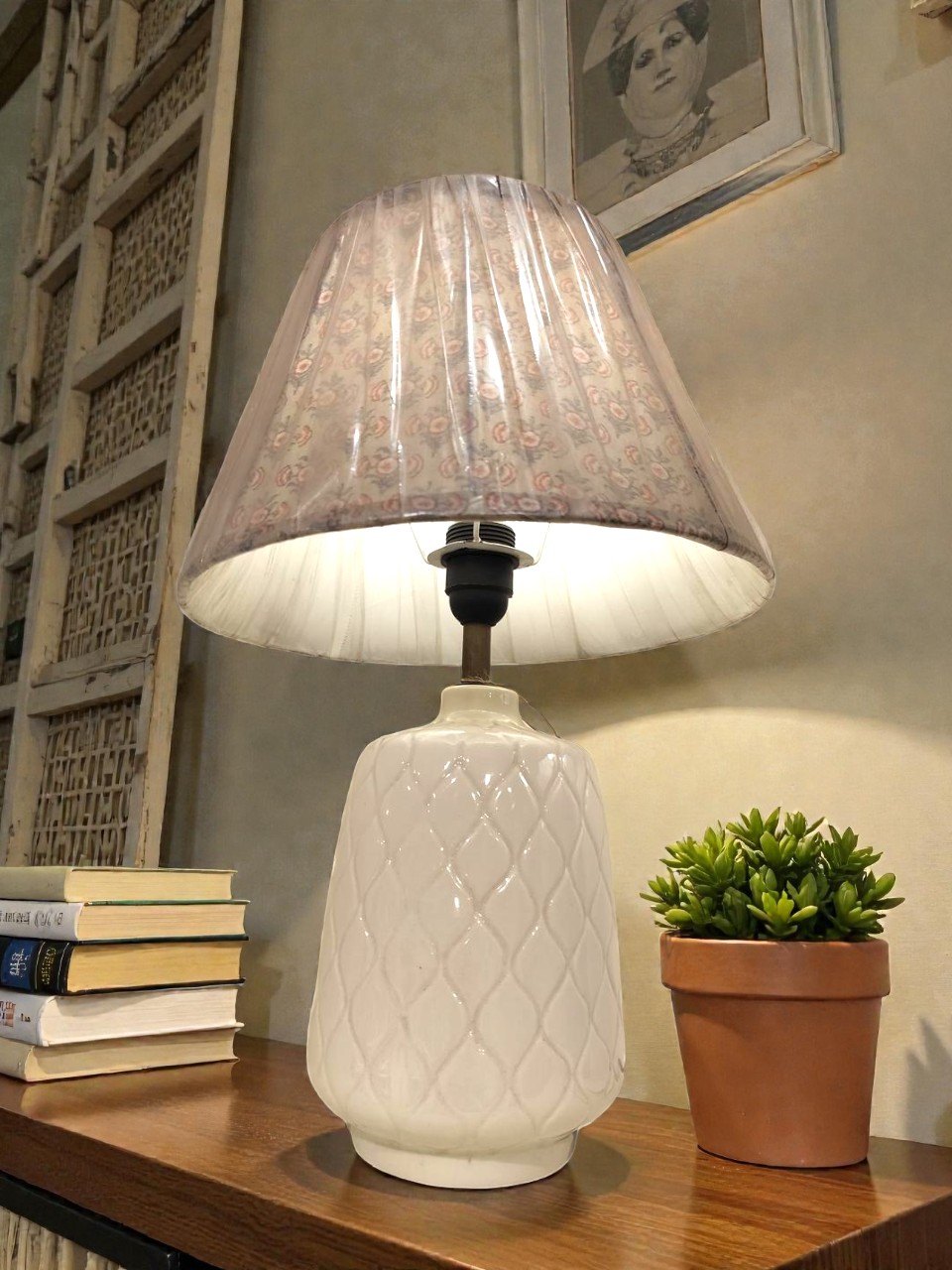 Ceramic Lamp with  Shade (Cream & Sky Blue)
