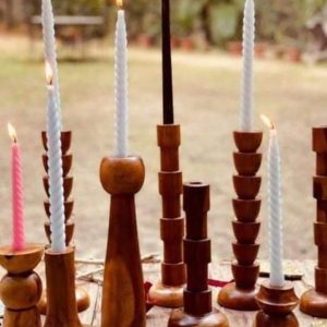 Handcrafted teakwood candle stand in multiple sizes for Christmas décor by Brio Art House