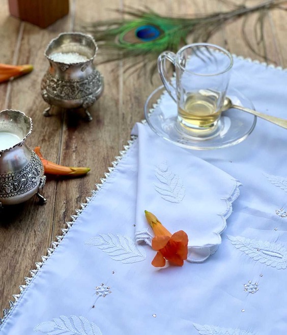 Cotton Chikankari and Mukesh Work Table Mat