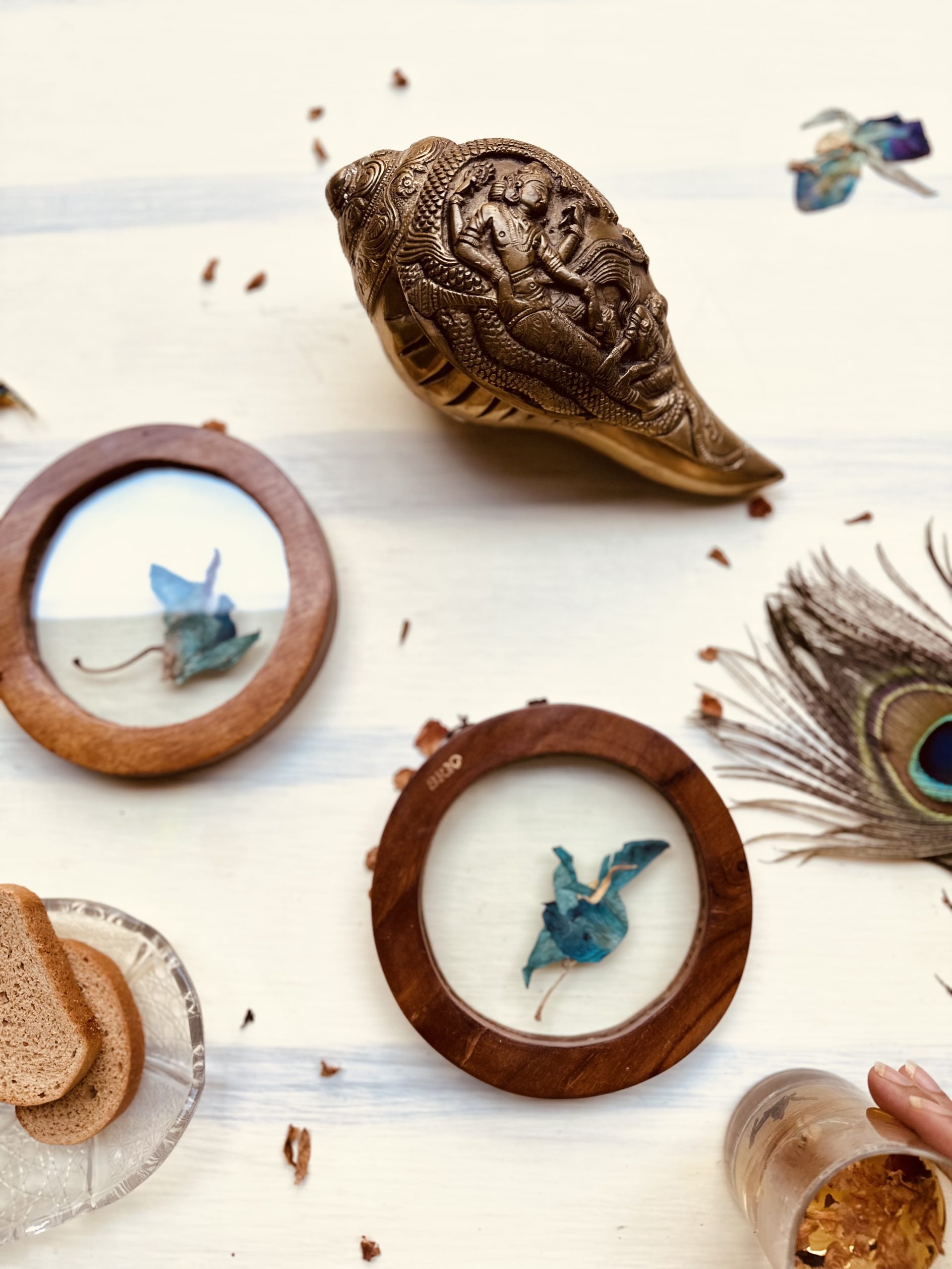 Wooden Pressed Flower Glass Coaster