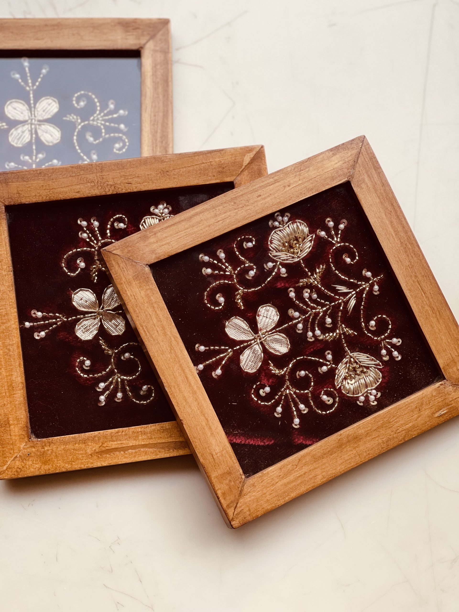 Pure Velvet Aari Zardozi Glass Coaster