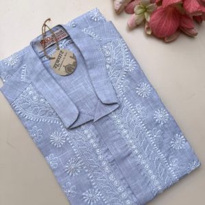 Phanda Keel & Booti Work all over Grey Stitched Gents Kurta