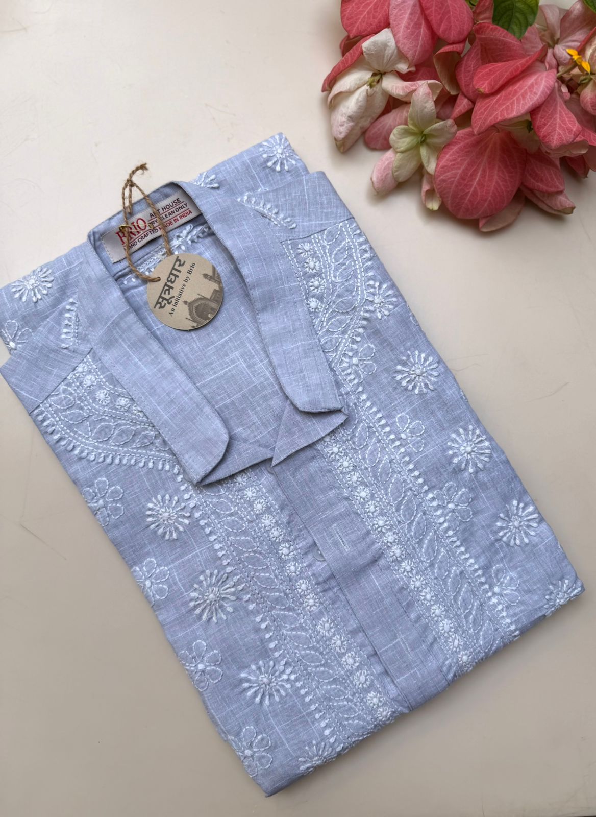 Phanda Keel & Booti Work all over Grey Stitched Gents Kurta