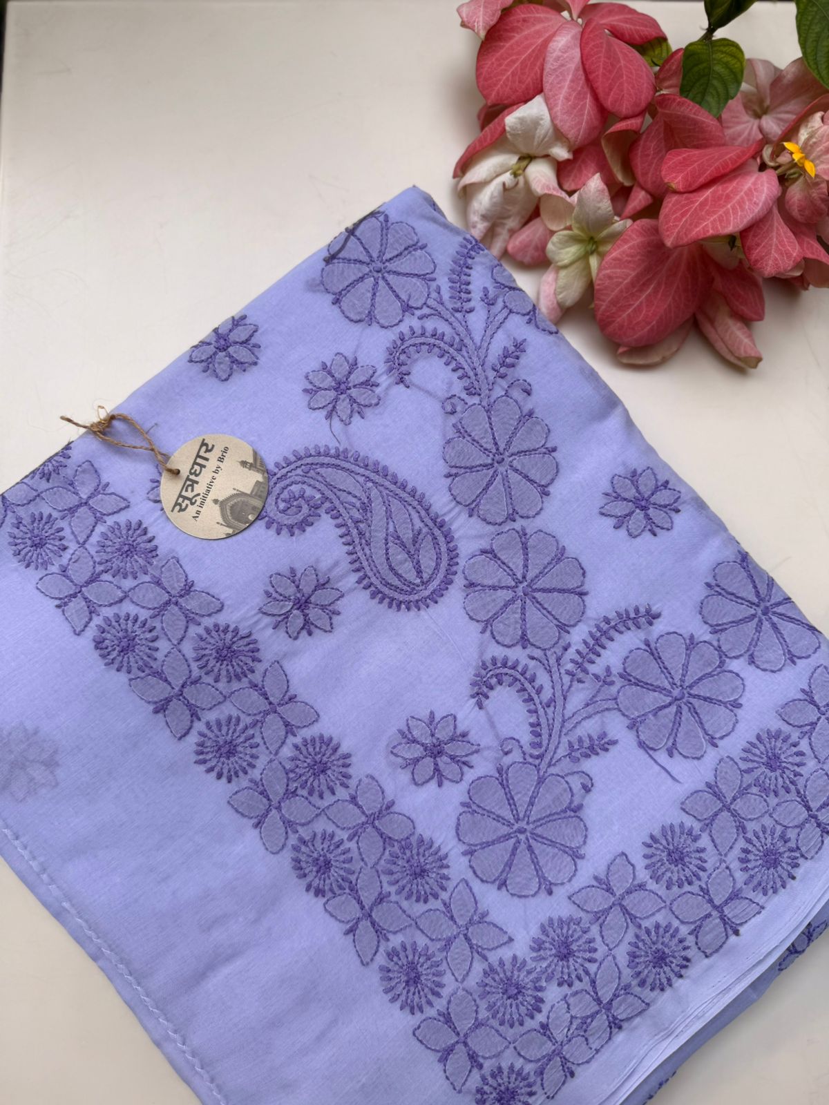 Bakhiya Phanda Chikankari Cotton Saree