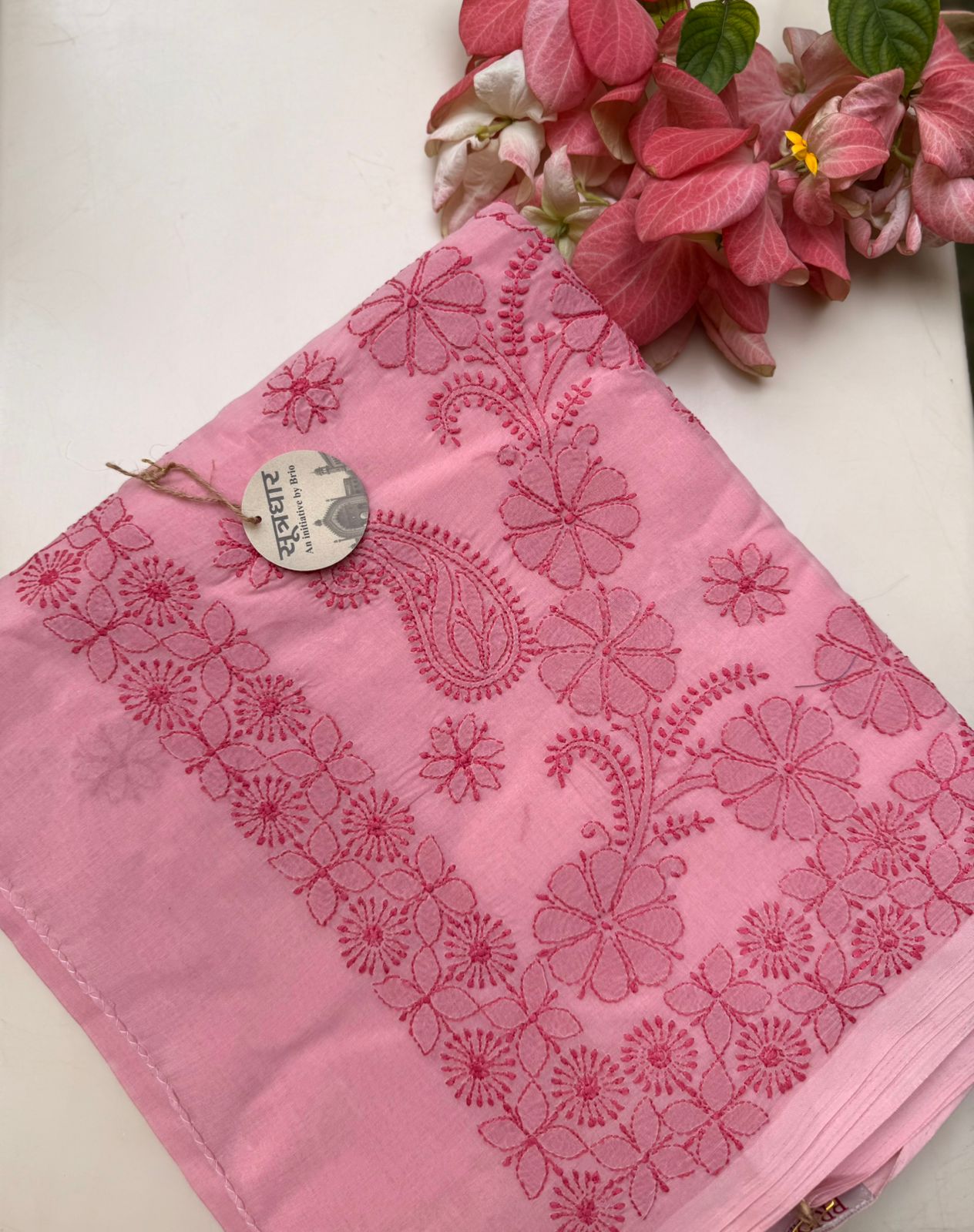 Bakhiya Phanda Chikankari Cotton Saree