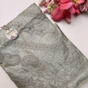 Paper Silk Skirt With Green Saree