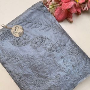 Paper Silk Skirt With Grey Saree