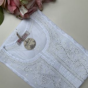 Chikankari Cotton Mukesh Work Kurti