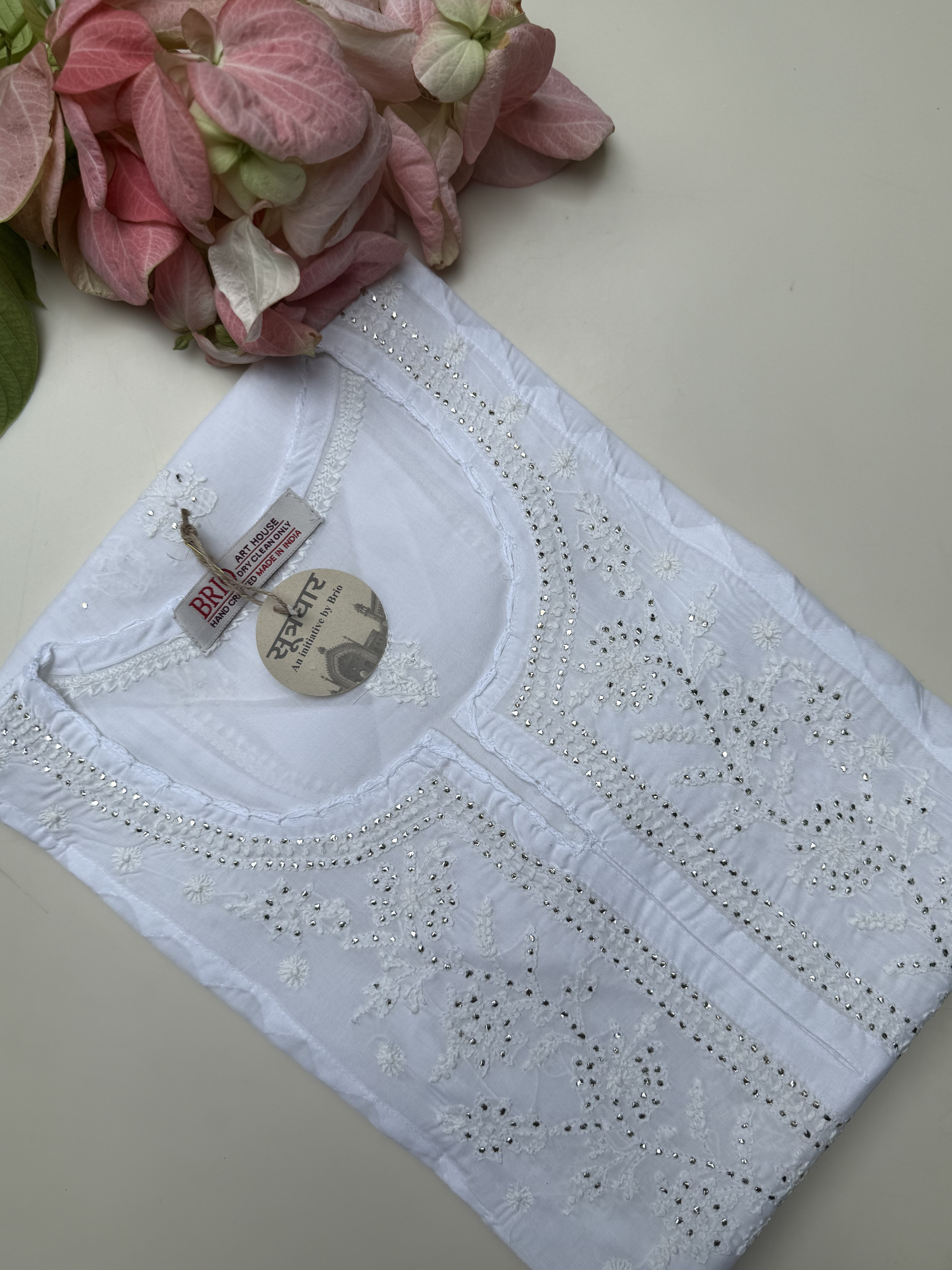 Chikankari Cotton Mukesh Work Kurti