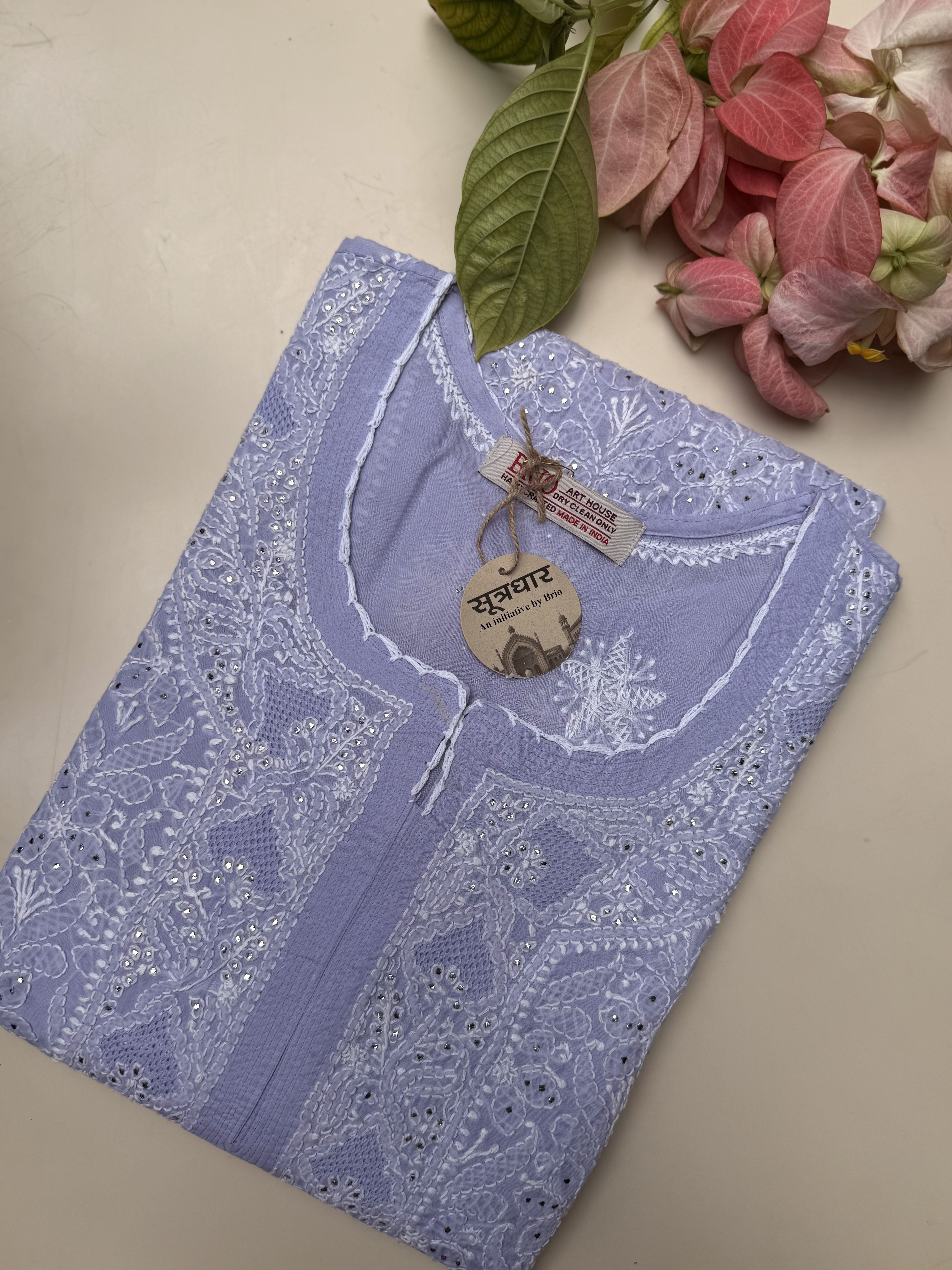 Chikankari Cotton Mukesh Work Kurti