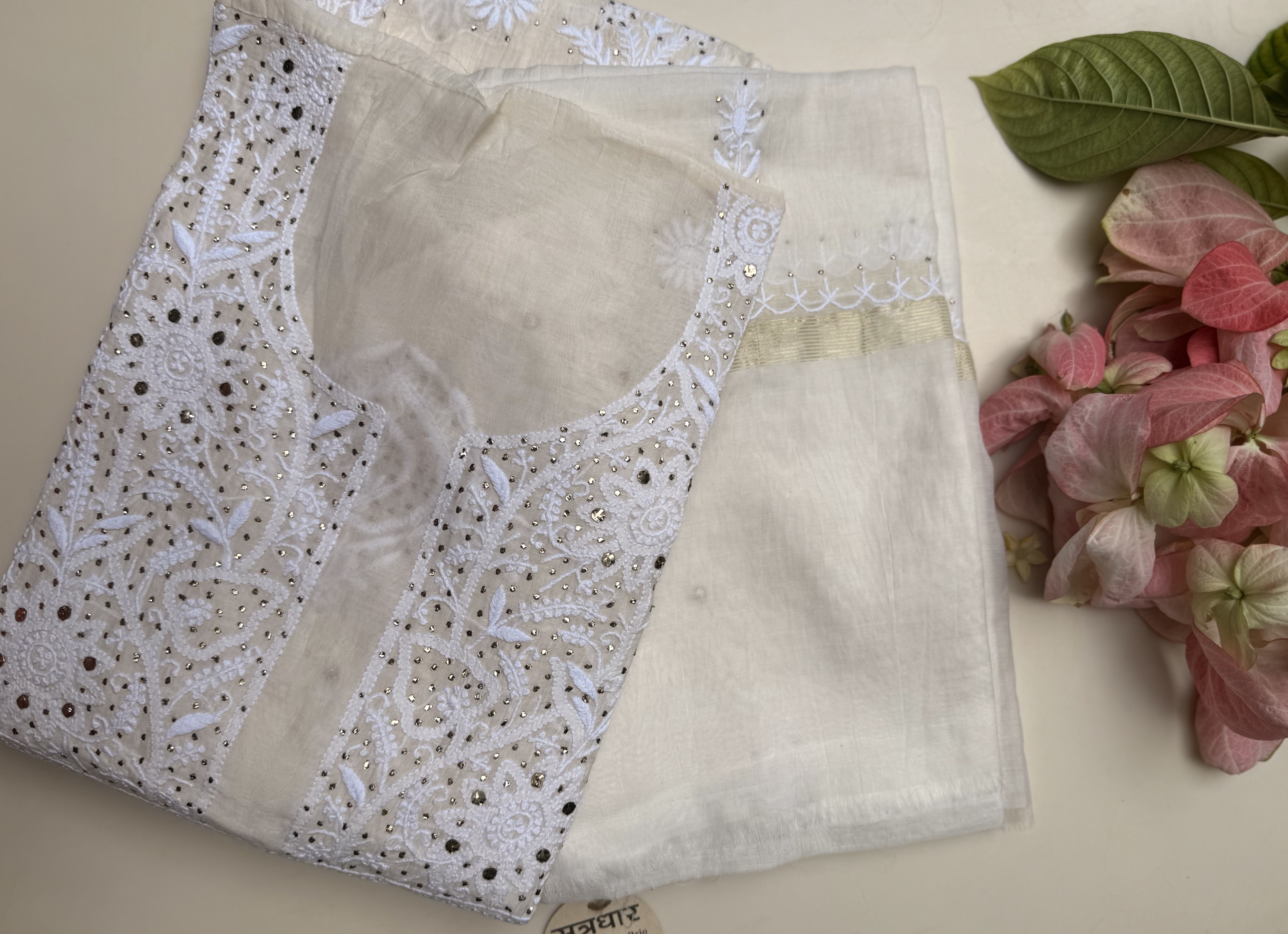 Chikankari Mul Anarkali Mukesh Work Semi Stitched With Stole