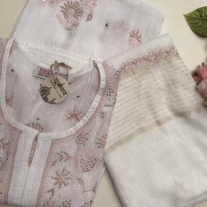 Chikankari Mul Anarkali Mukesh Work Semi Stitched With Stole