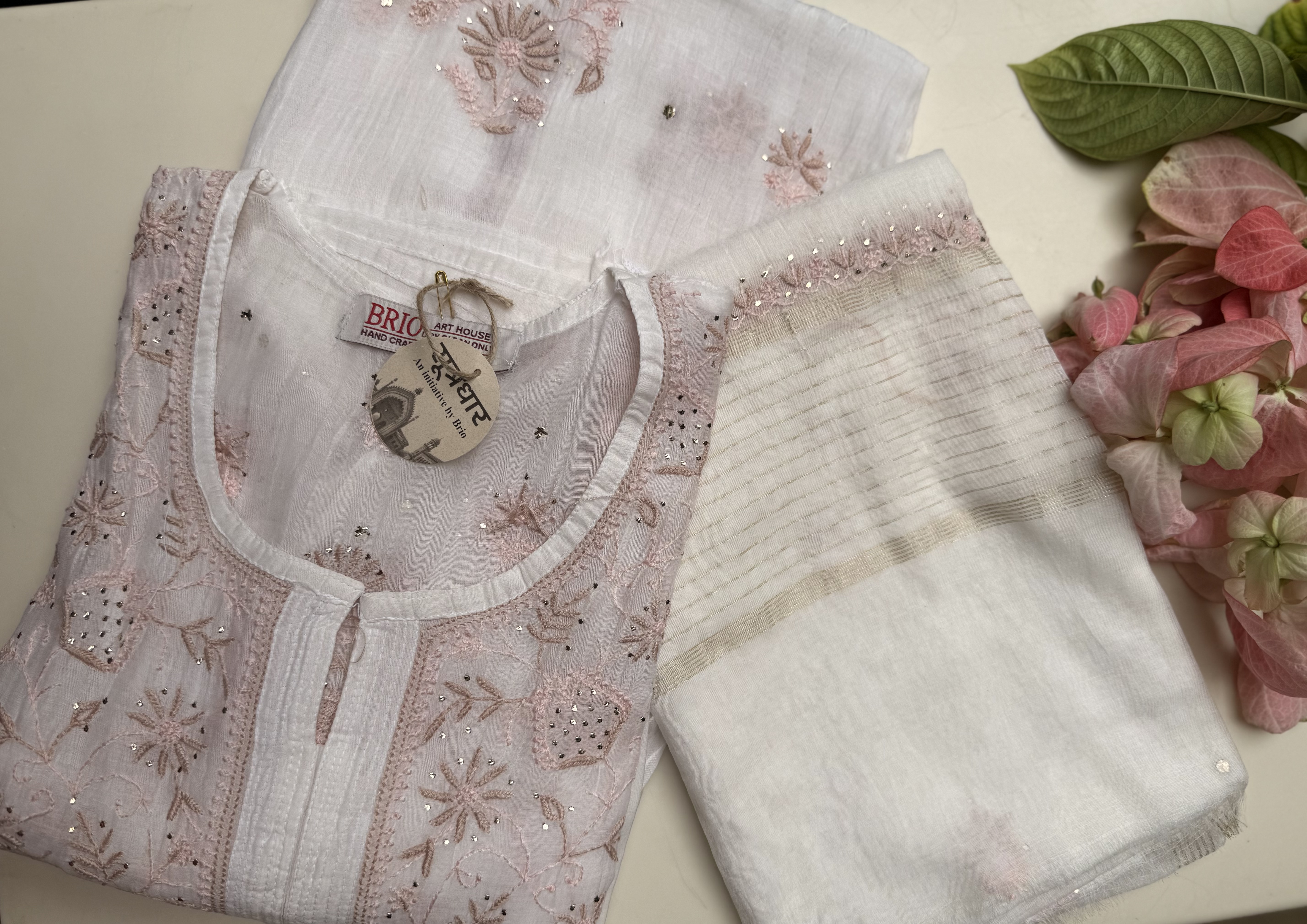 Chikankari Mul Anarkali Mukesh Work Semi Stitched With Stole