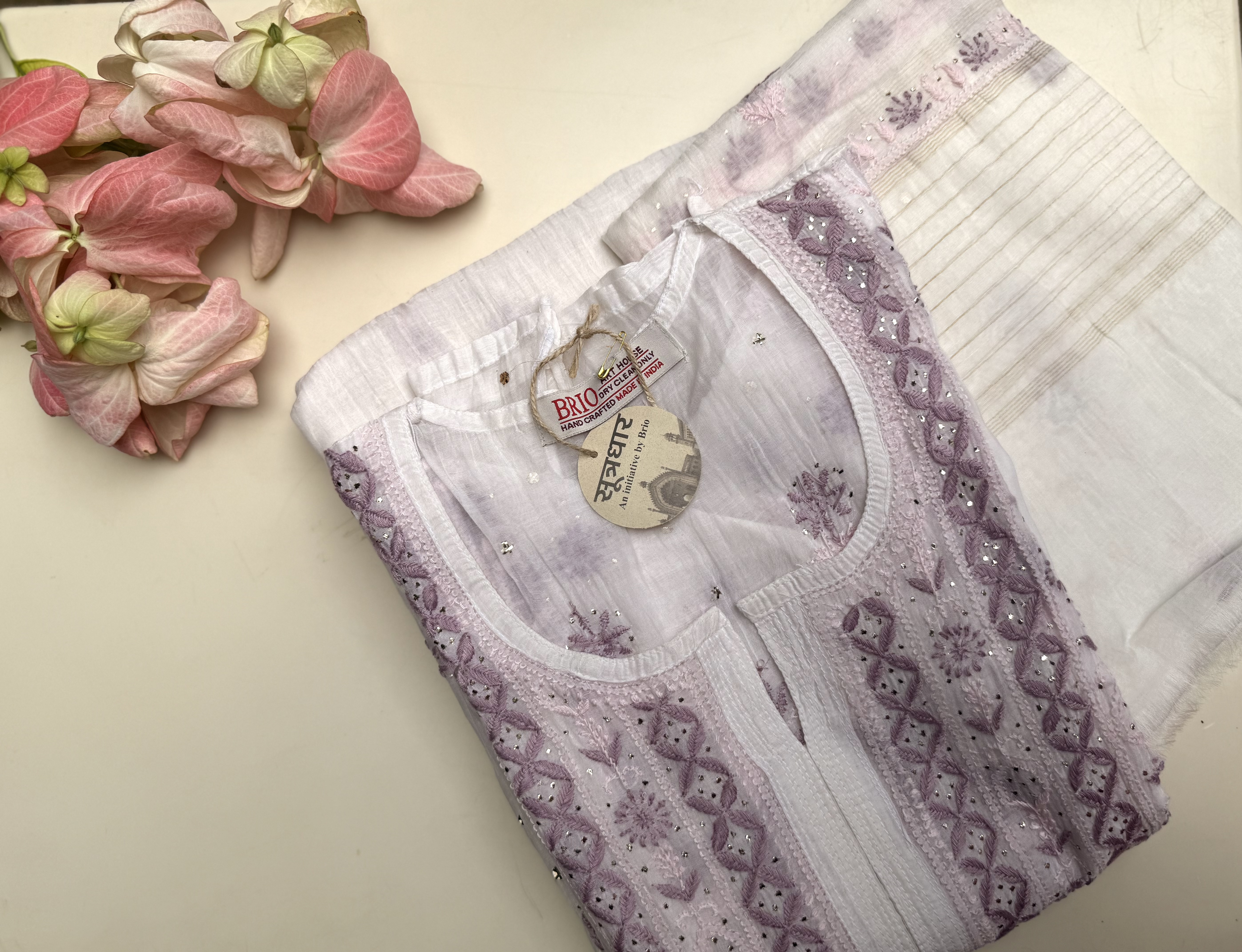 Chikankari Mul Mukesh Work Anarkali Kurti With Stole