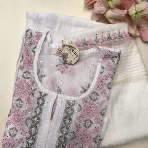 Chikankari Mul Mukesh Work Anarkali Kurti With Stole