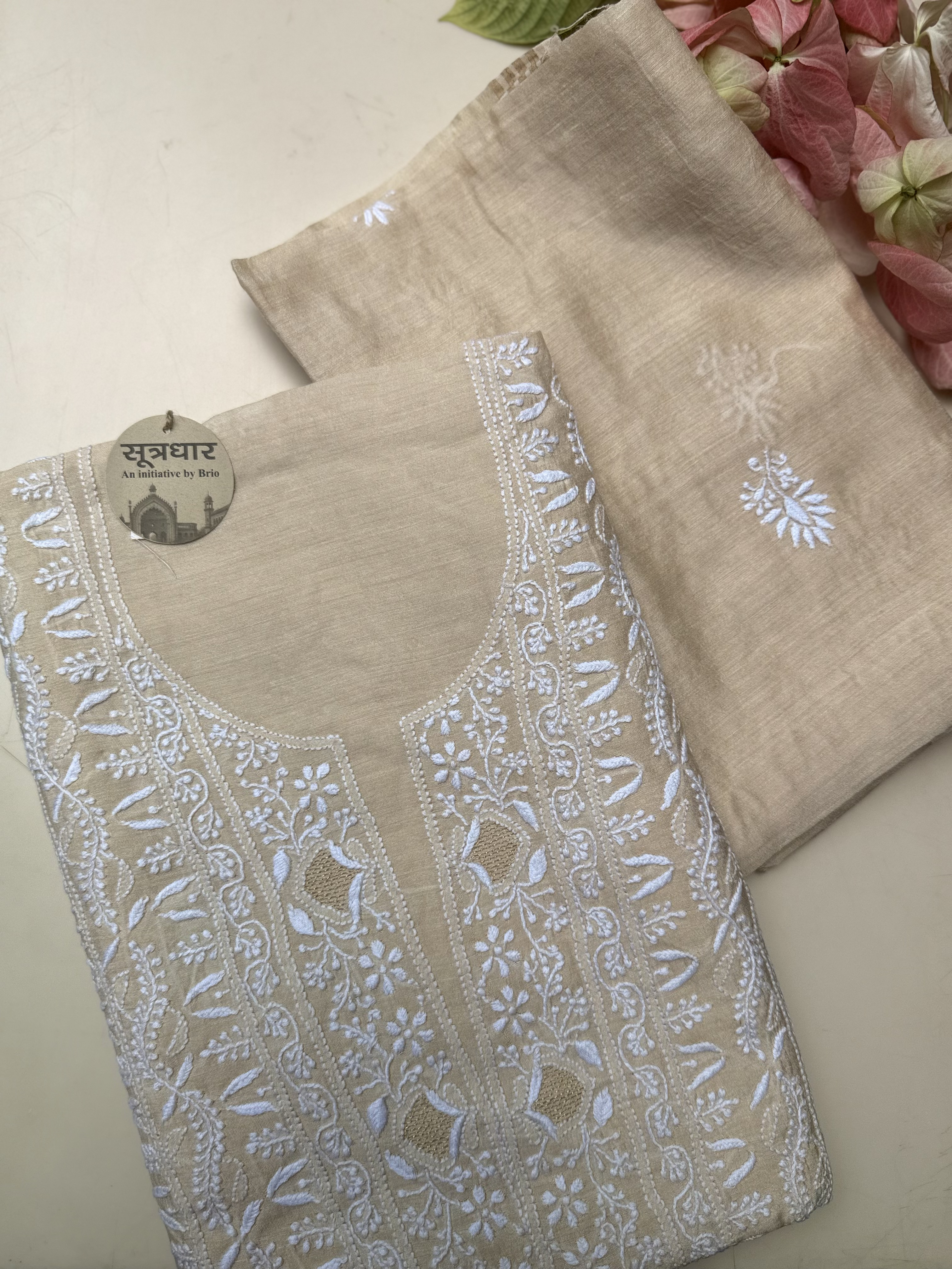 Chikankari Muga Silk Suit Jali Work