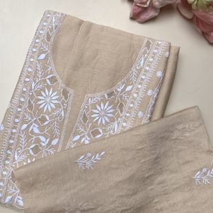 Chikankari Muga Silk Suit Jali Work With Stole
