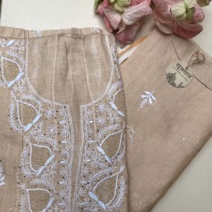 Chikankari Tussar Anarkali Jali And Mukesh Work With Stole