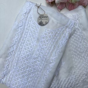 Chikankari Organza Pearl Work Suit With Stole