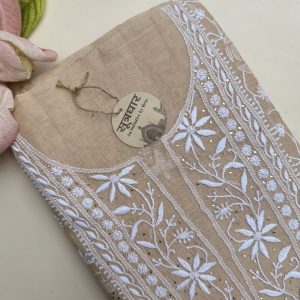 Chikankari Tussar Mukesh Suit Piece With Stole