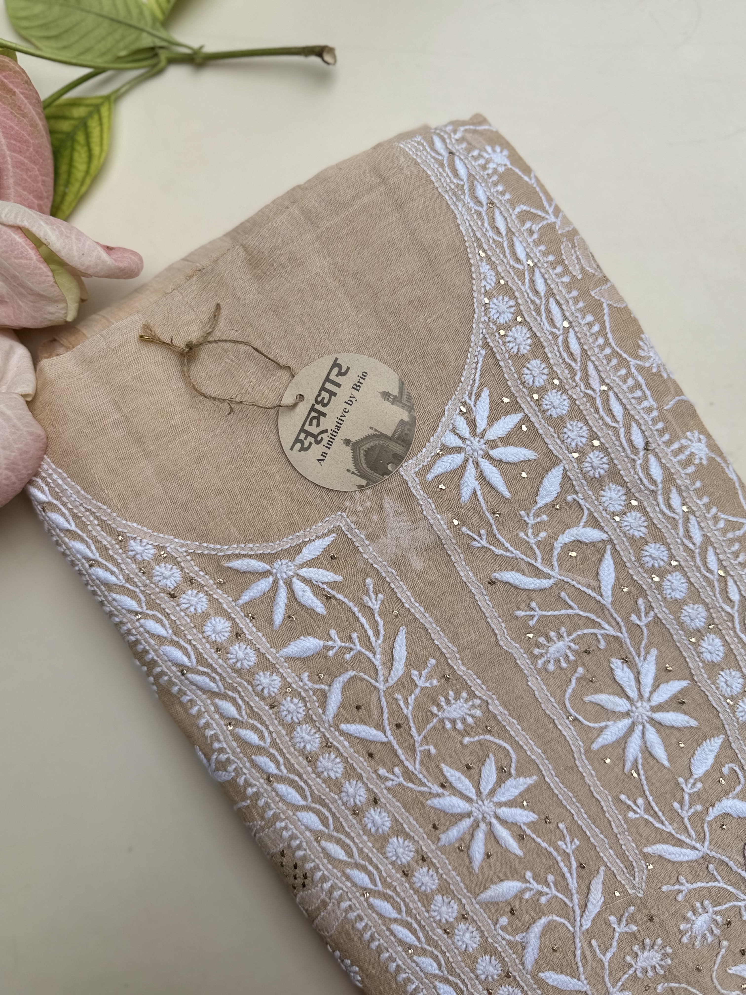 Chikankari Tussar Mukesh Suit Piece With Stole