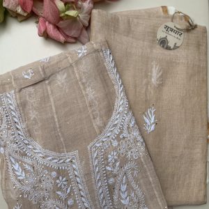 Chikankari Tussar Anarkali Jali Mukesh Work With Stole