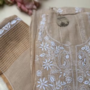 Chikankari Tussar Anarkali Jaali Mukesh Work With Stole