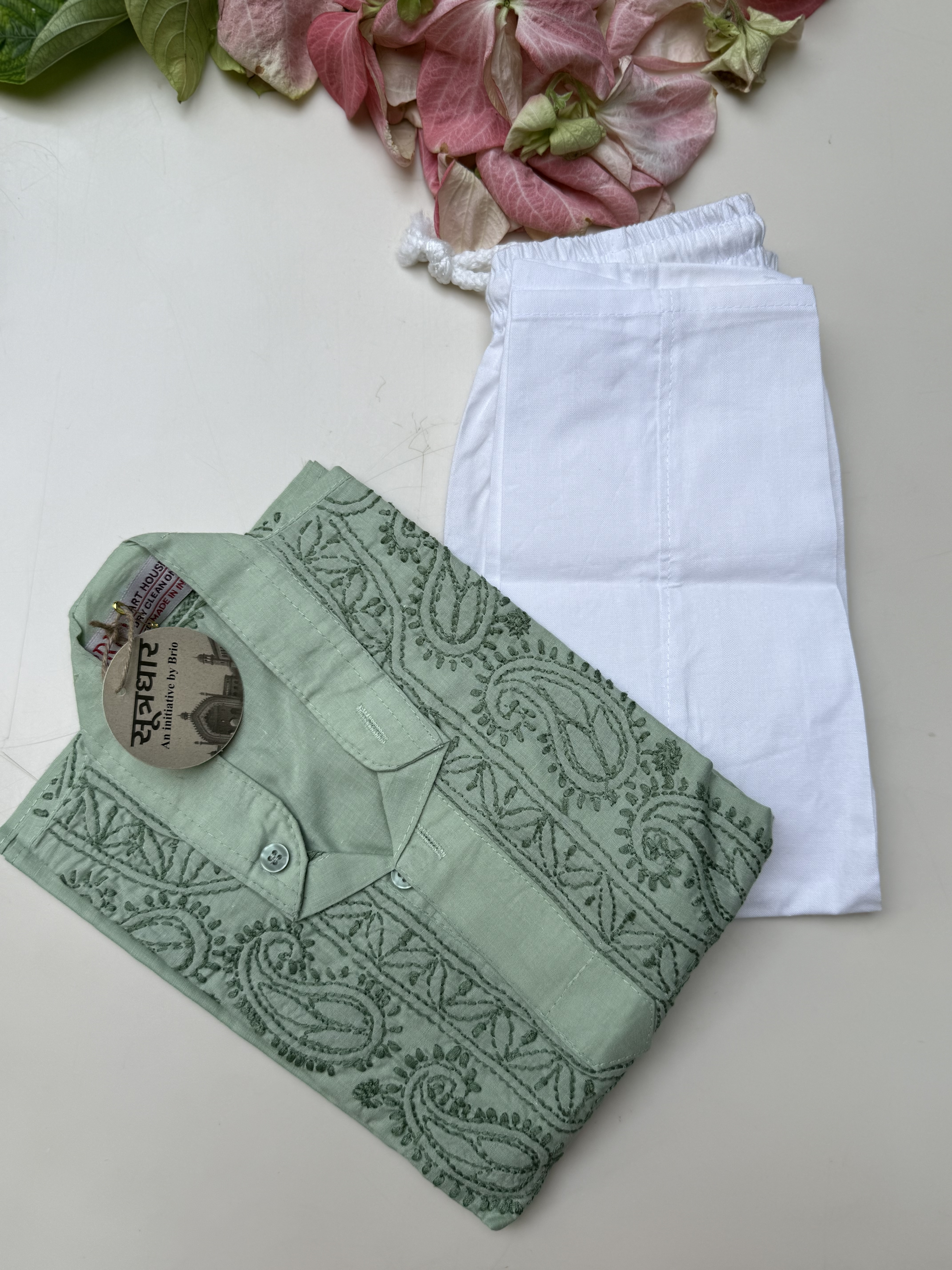Chikankari Cotton Kurta With Pajama (Boys)