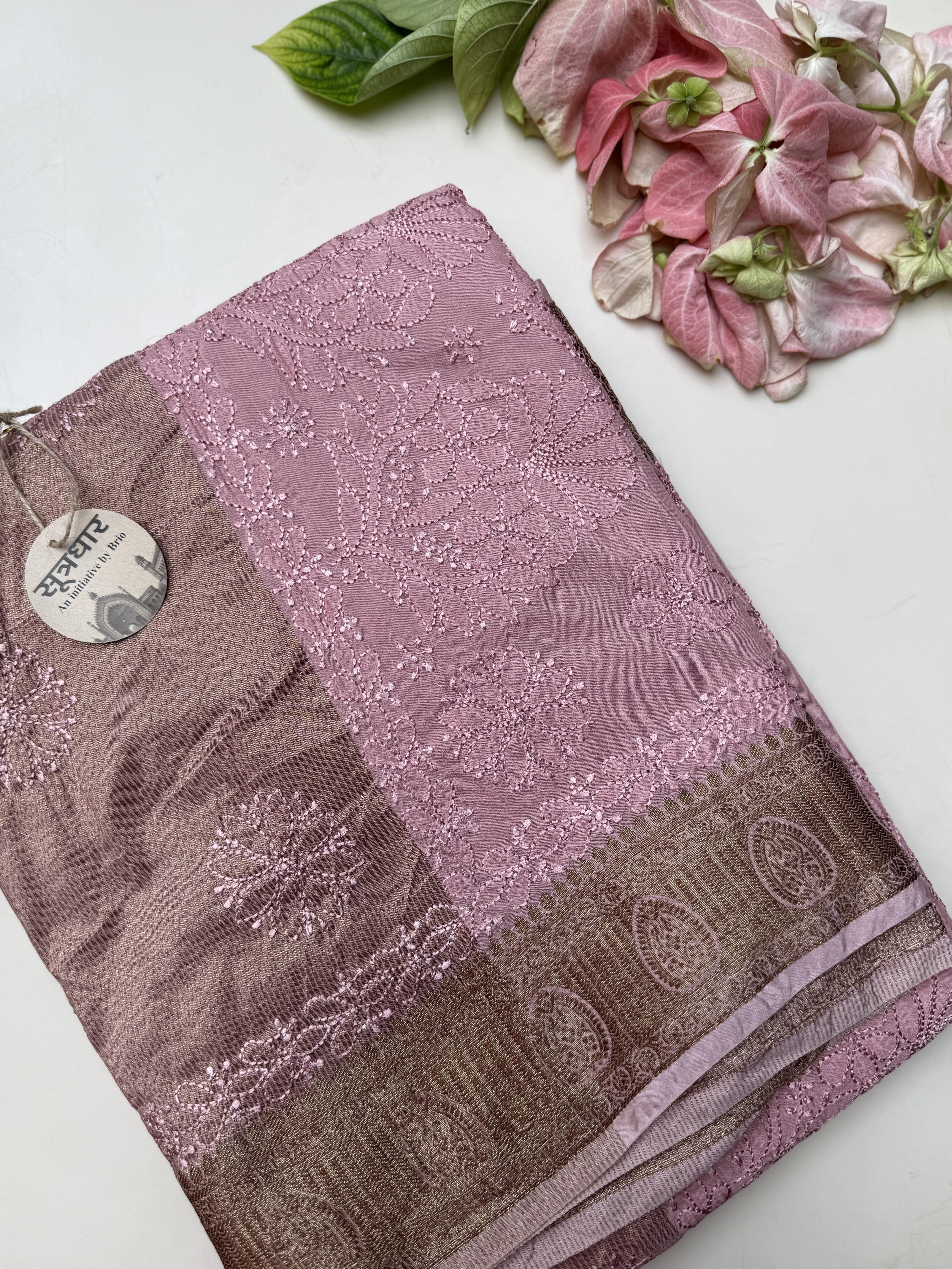 Chikankari Chanderi Resham Dhaga Saree