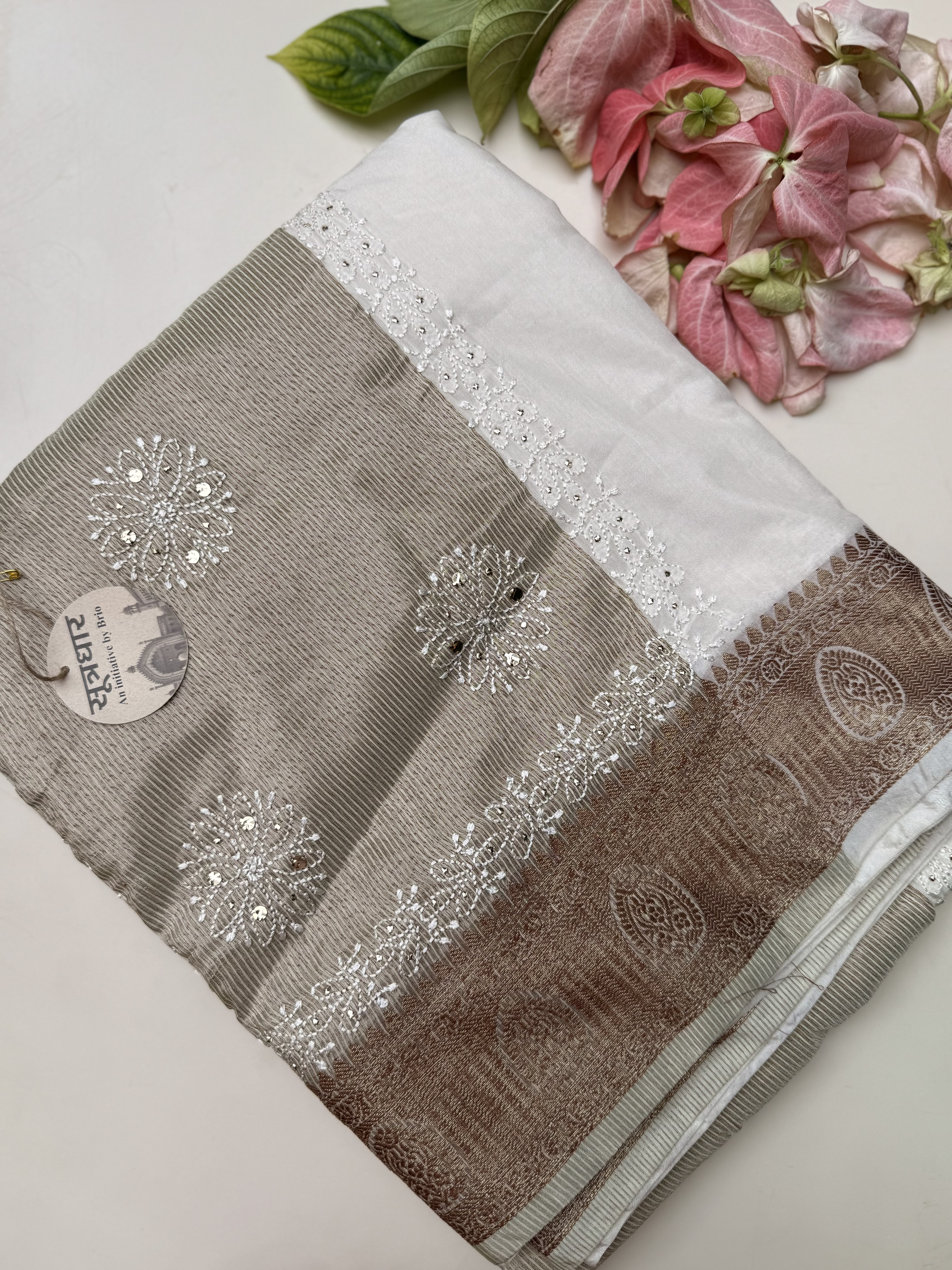 Chikankari Chanderi Mukesh Work Saree