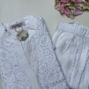 Chikankari Cot Set Mukesh Work Kurta (Semi-Stitched)
