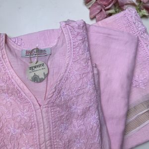 Chikankari Semi Stitched Anarkali Kurta Moti Work (3Pcs) Suit