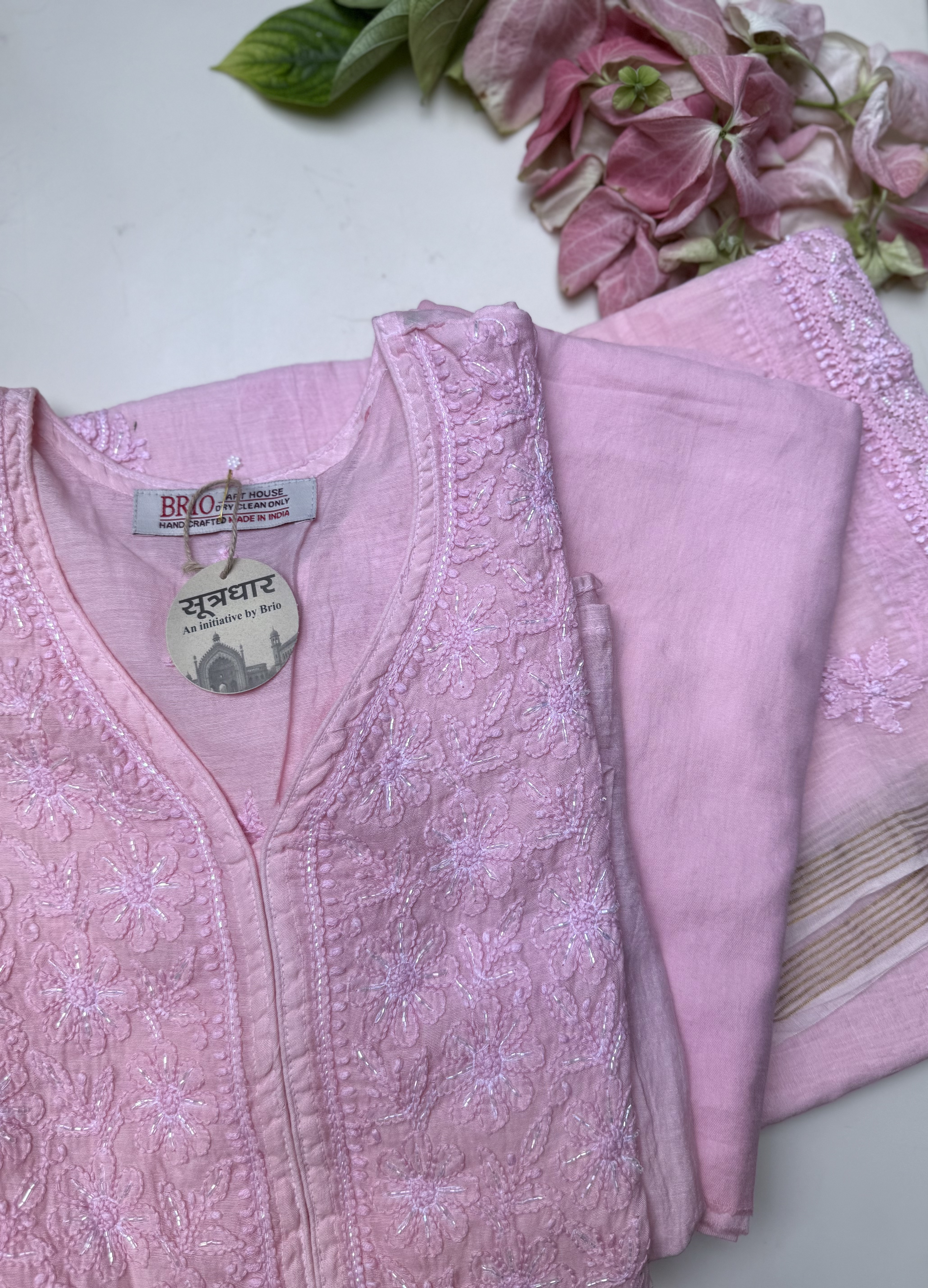 Chikankari Semi Stitched Anarkali Kurta Moti Work (3Pcs) Suit