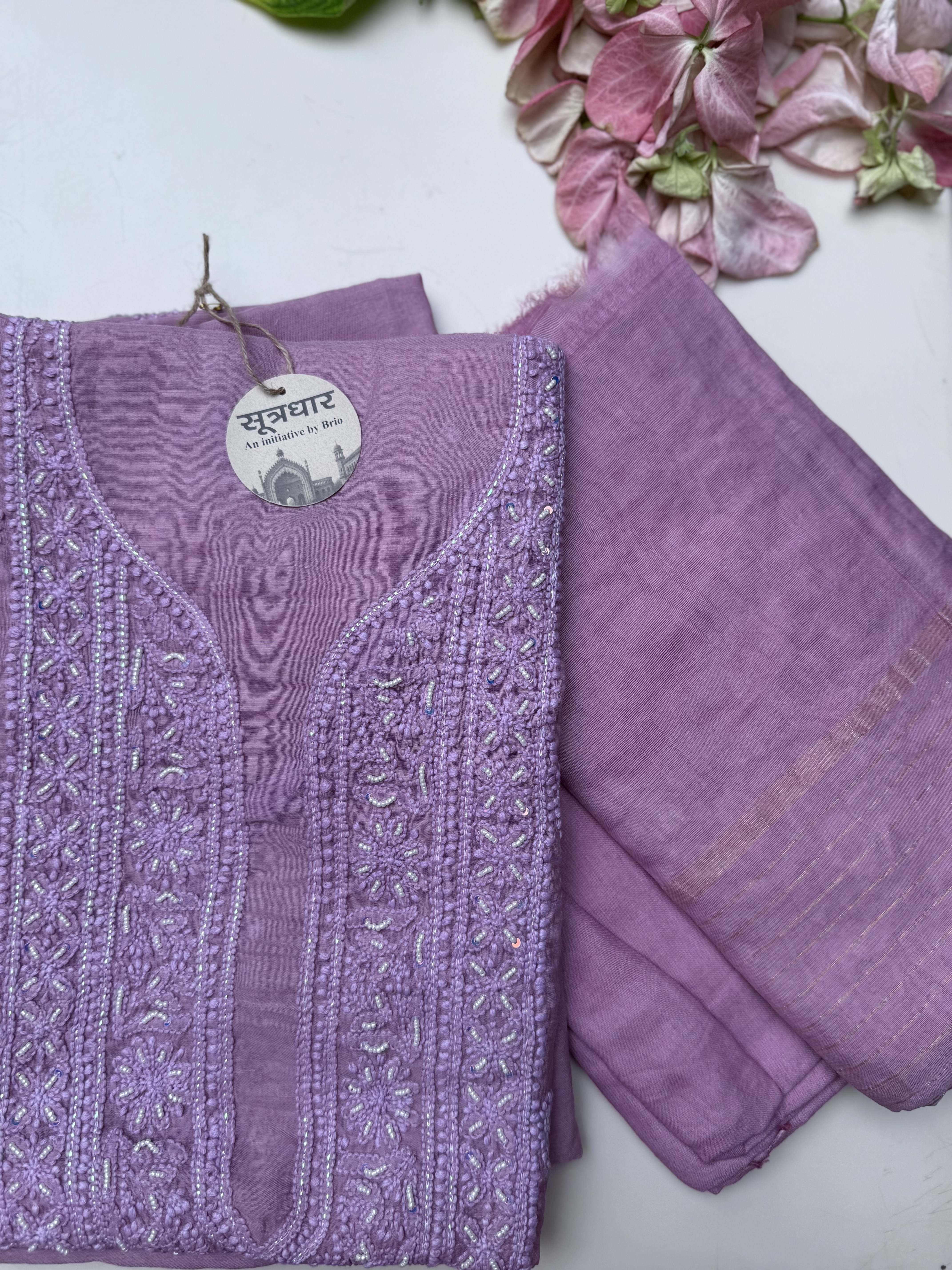 Chikankari Unstitched Chanderi Moti Work