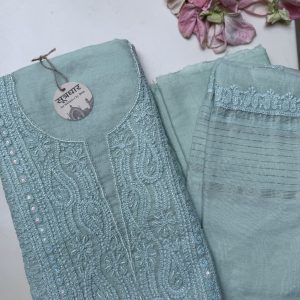 Chikankari Unstitched Chanderi Moti Work