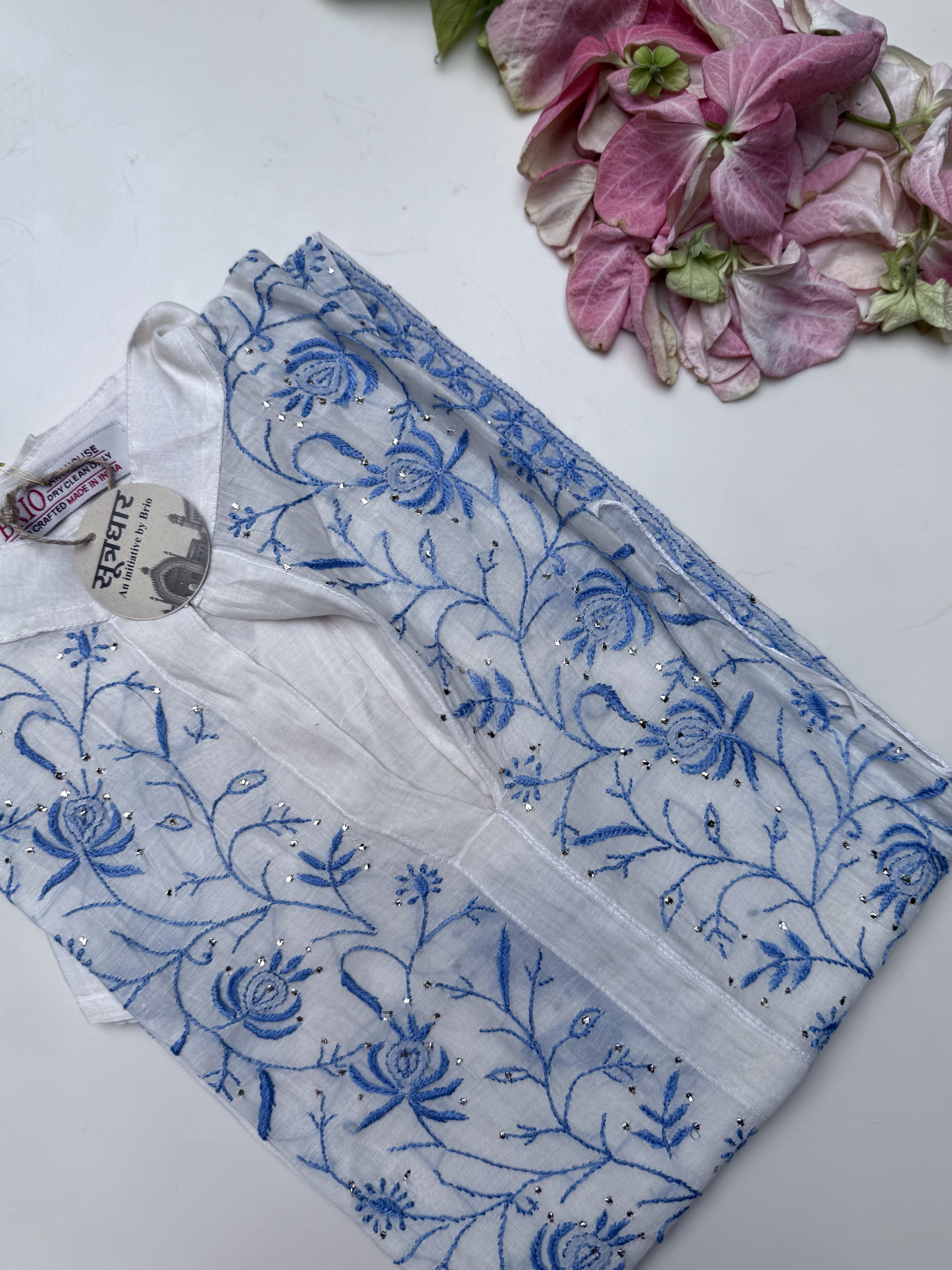 Chikankari Mul Silk Chanderi Kurta Mukesh Work (Semi-Stitched)