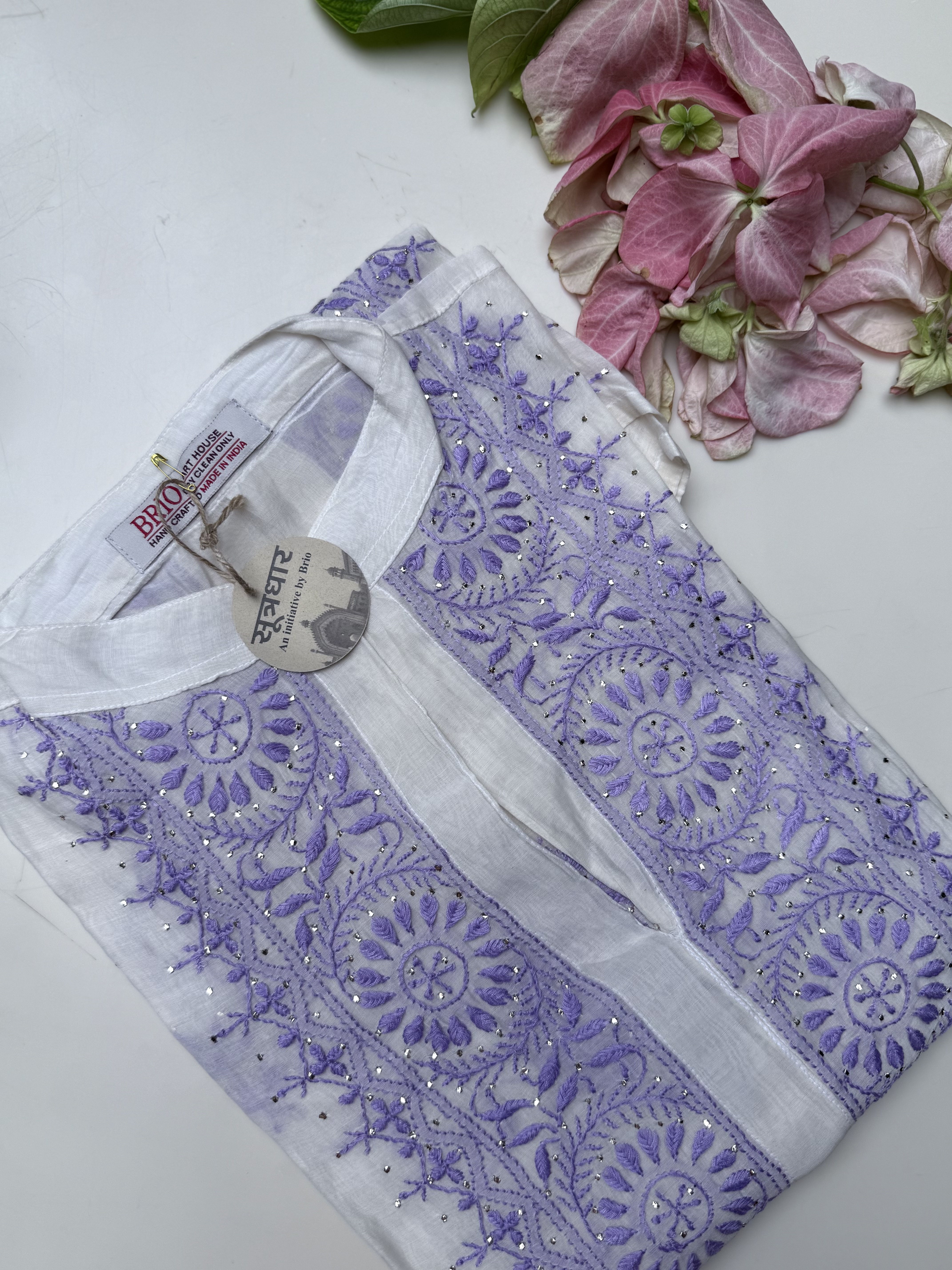 Chikankari Mul Silk Chanderi Kurta Mukesh Work (Semi-Stitched)
