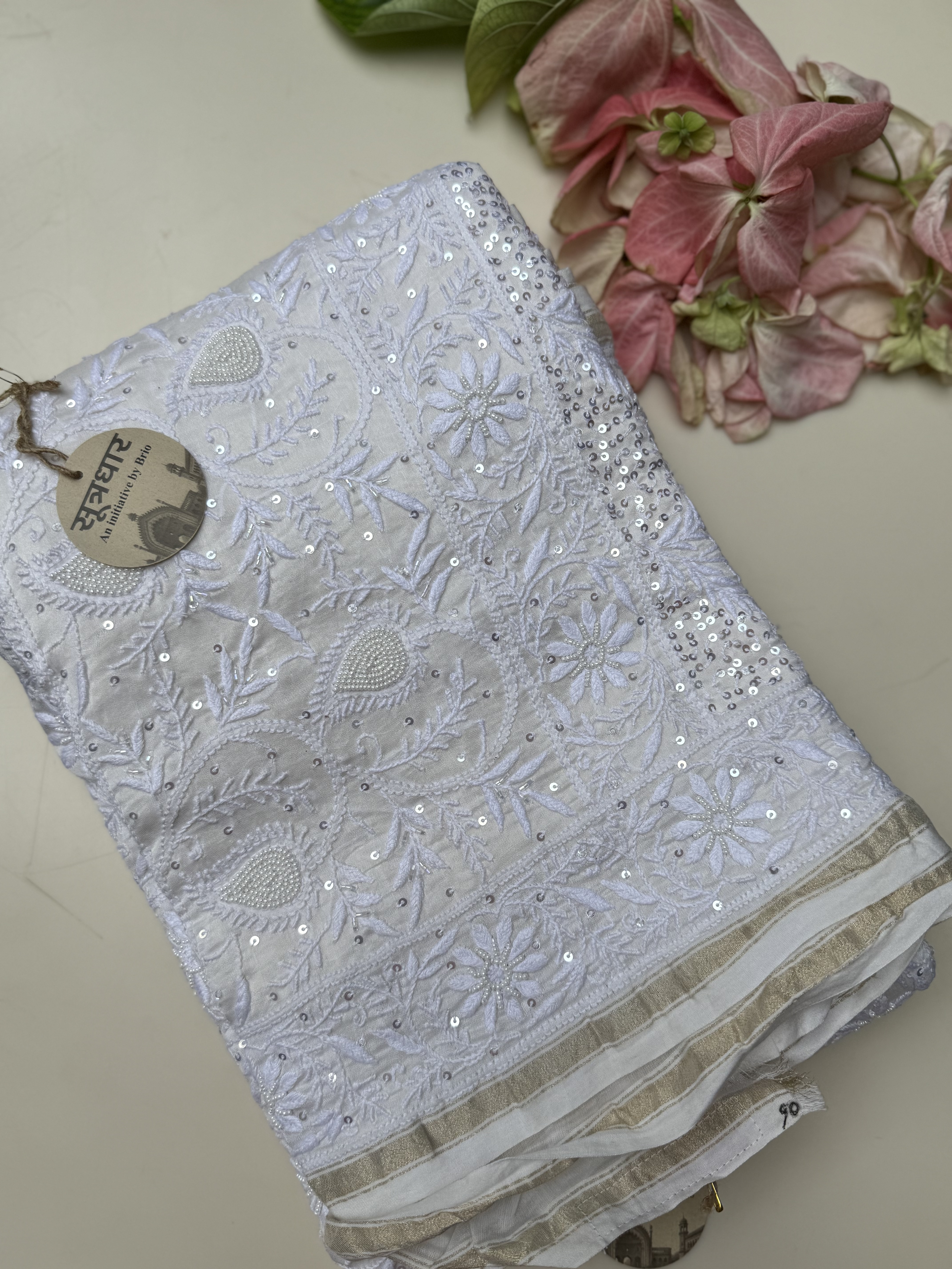 Chikankari Silk Moti Work Saree