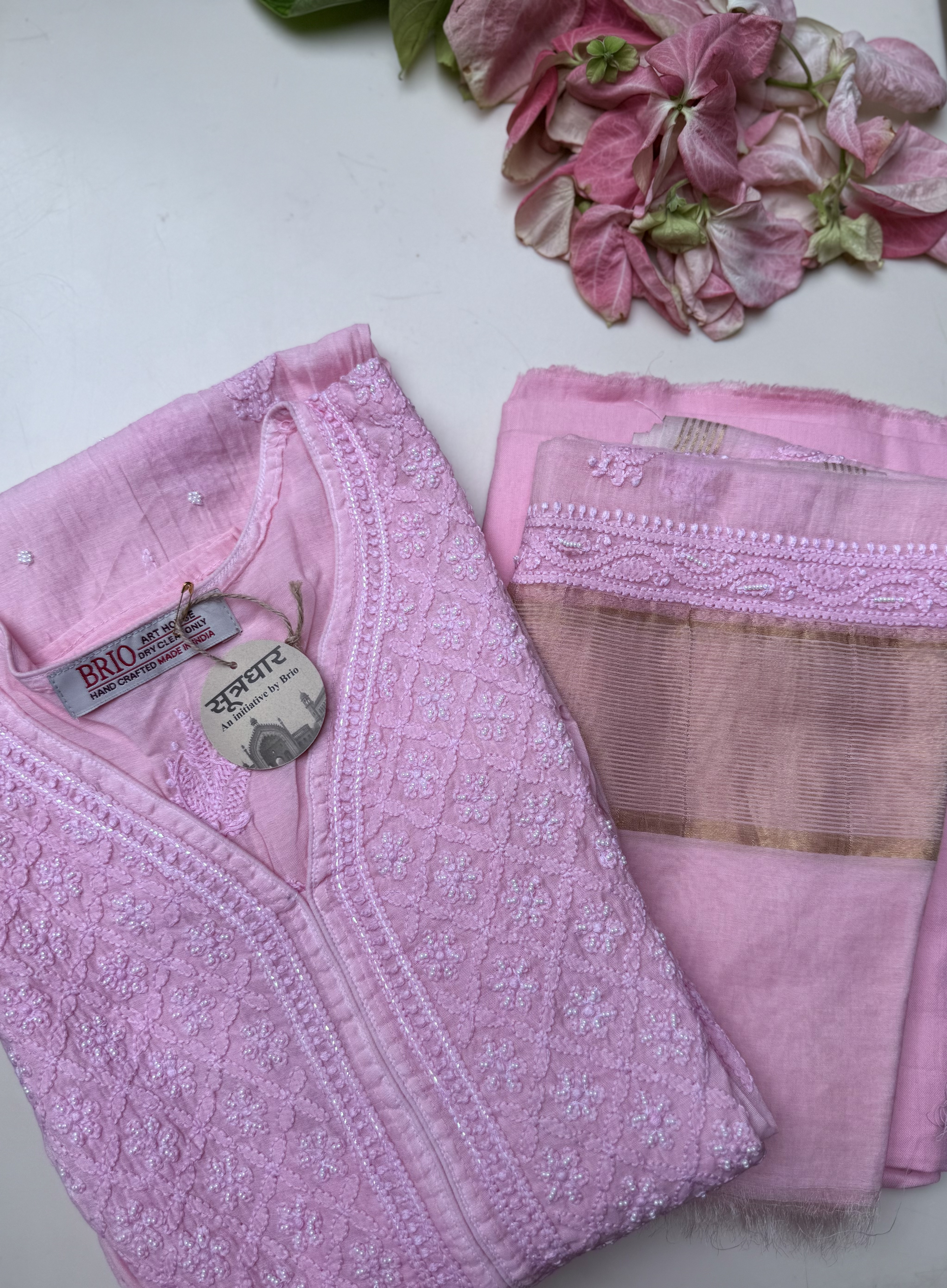 Chikankari Semi Stitched Anarkali Kurta Moti Work (3Pcs) Suit