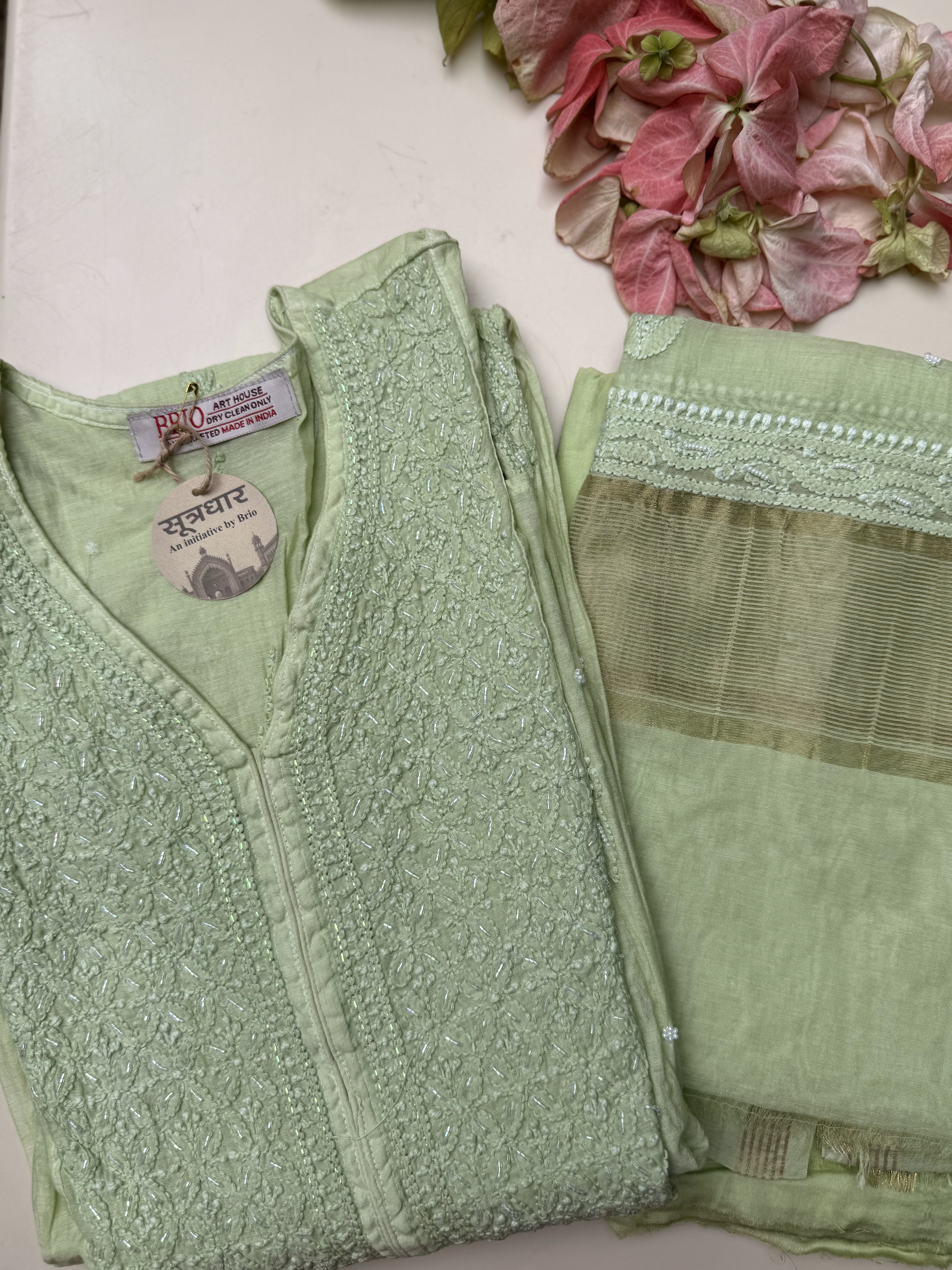 Chikankari Semi Stitched Anarkali Kurta Moti Work (3Pcs) Suit