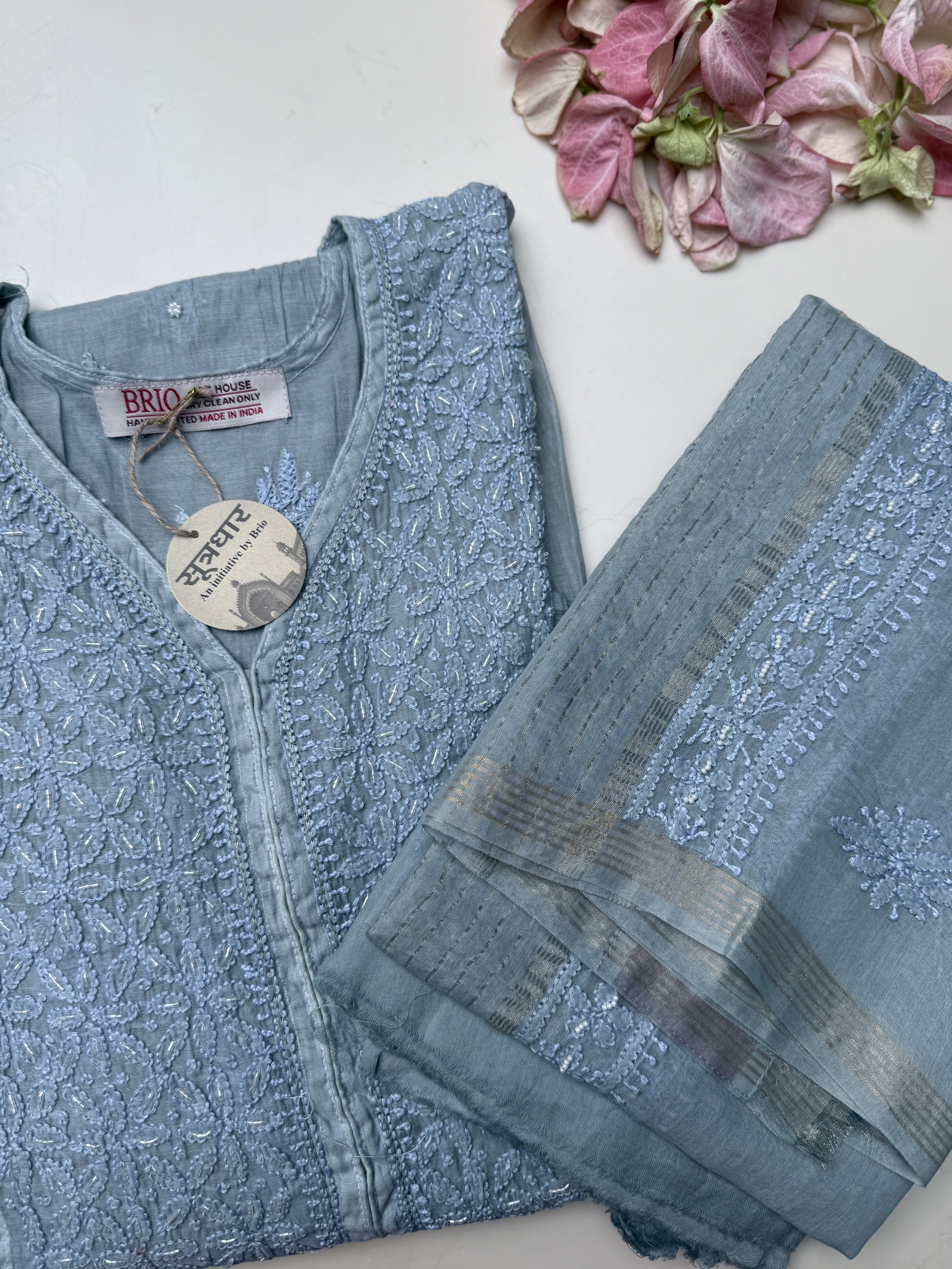 Chikankari Semi Stitched Anarkali Kurti Moti Work (3Pcs Suit) (Copy)