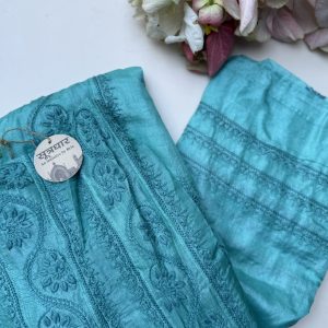 Tussar Silk Anarkali Chanderi Semi-Stitched With Stole And Full Sleeves