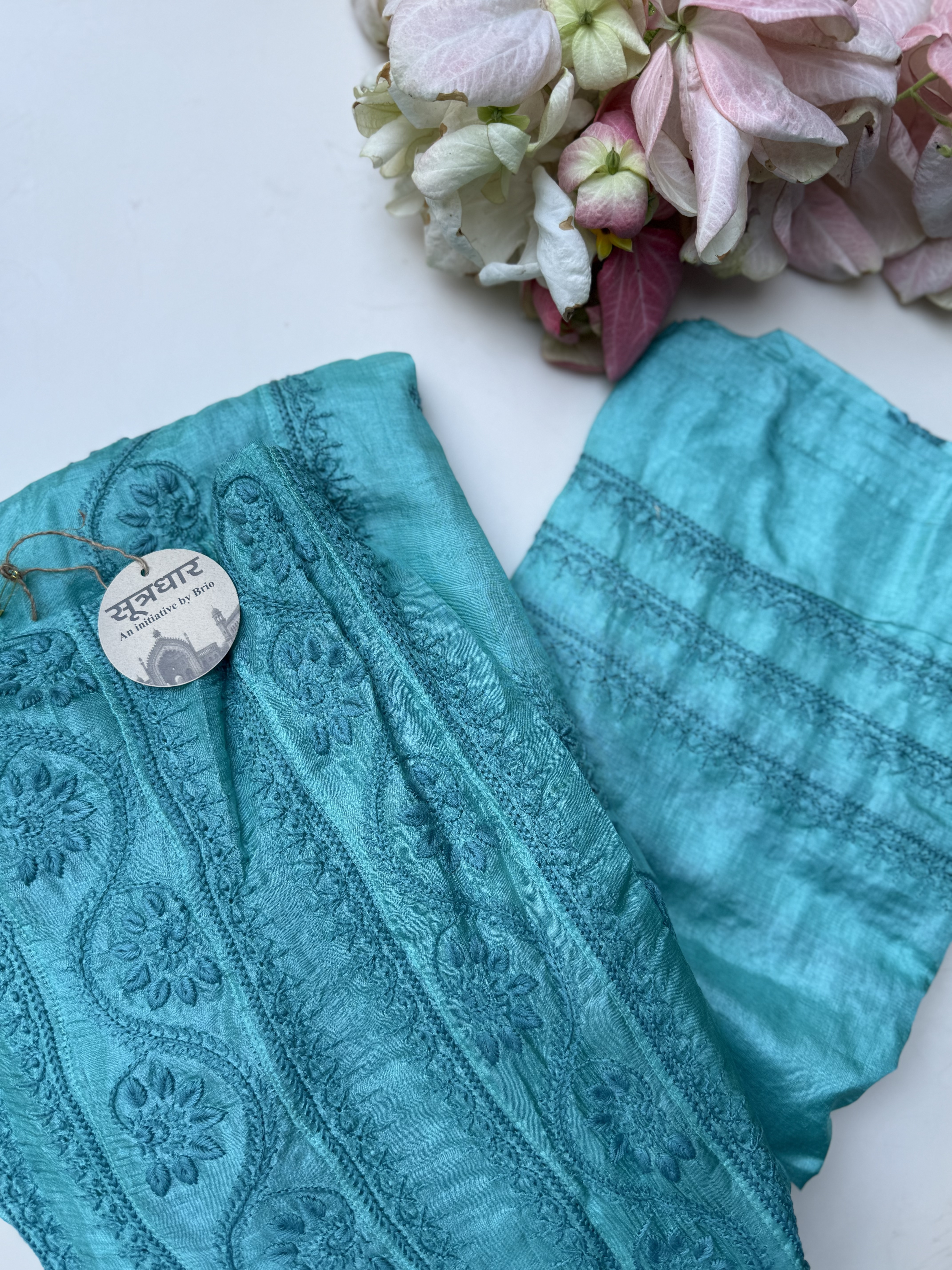 Tussar Silk Anarkali Chanderi Semi-Stitched With Stole And Full Sleeves