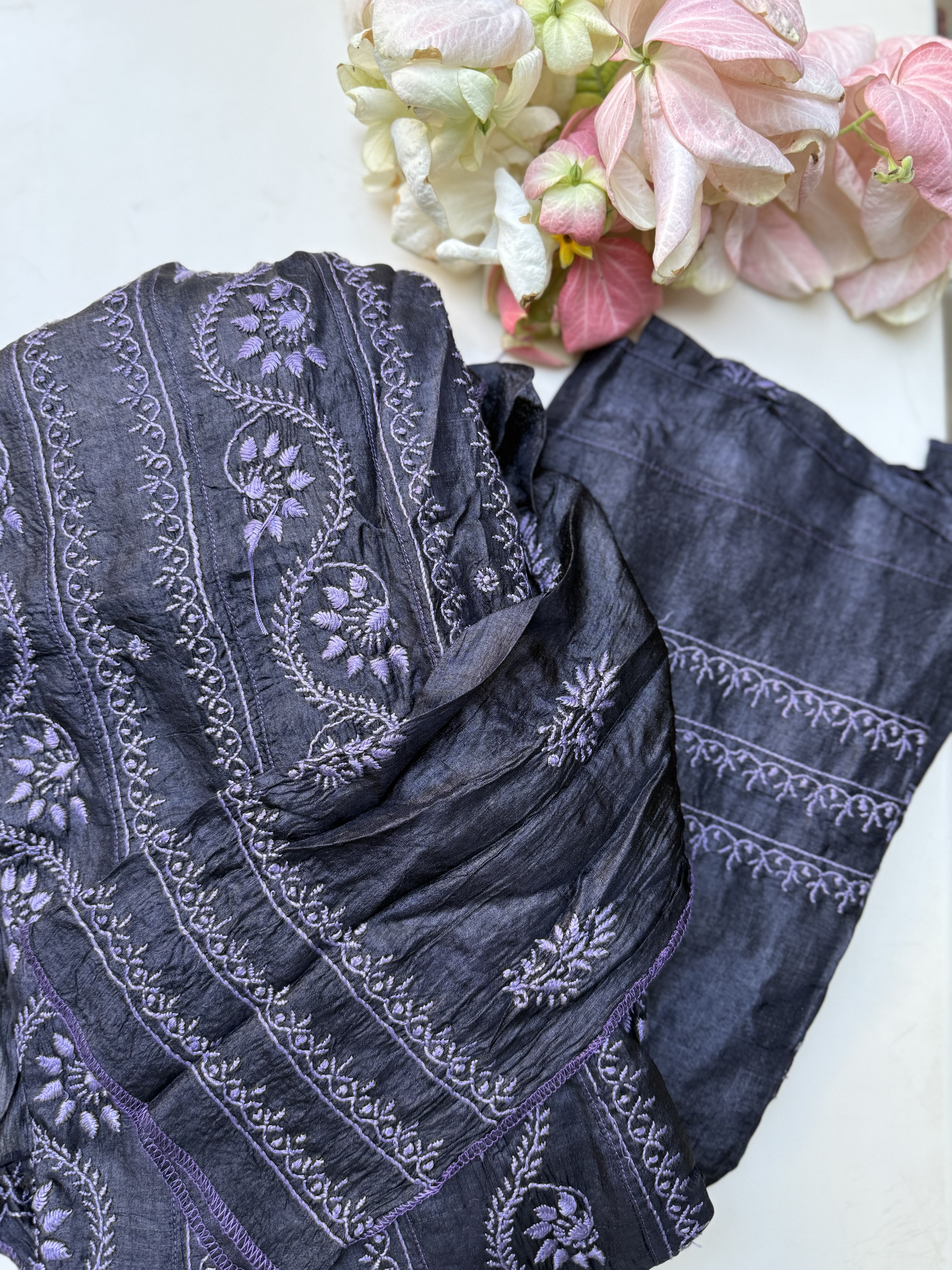 Tussar Silk Anarkali Chanderi Semi Stitched With Stole and Full Sleeves