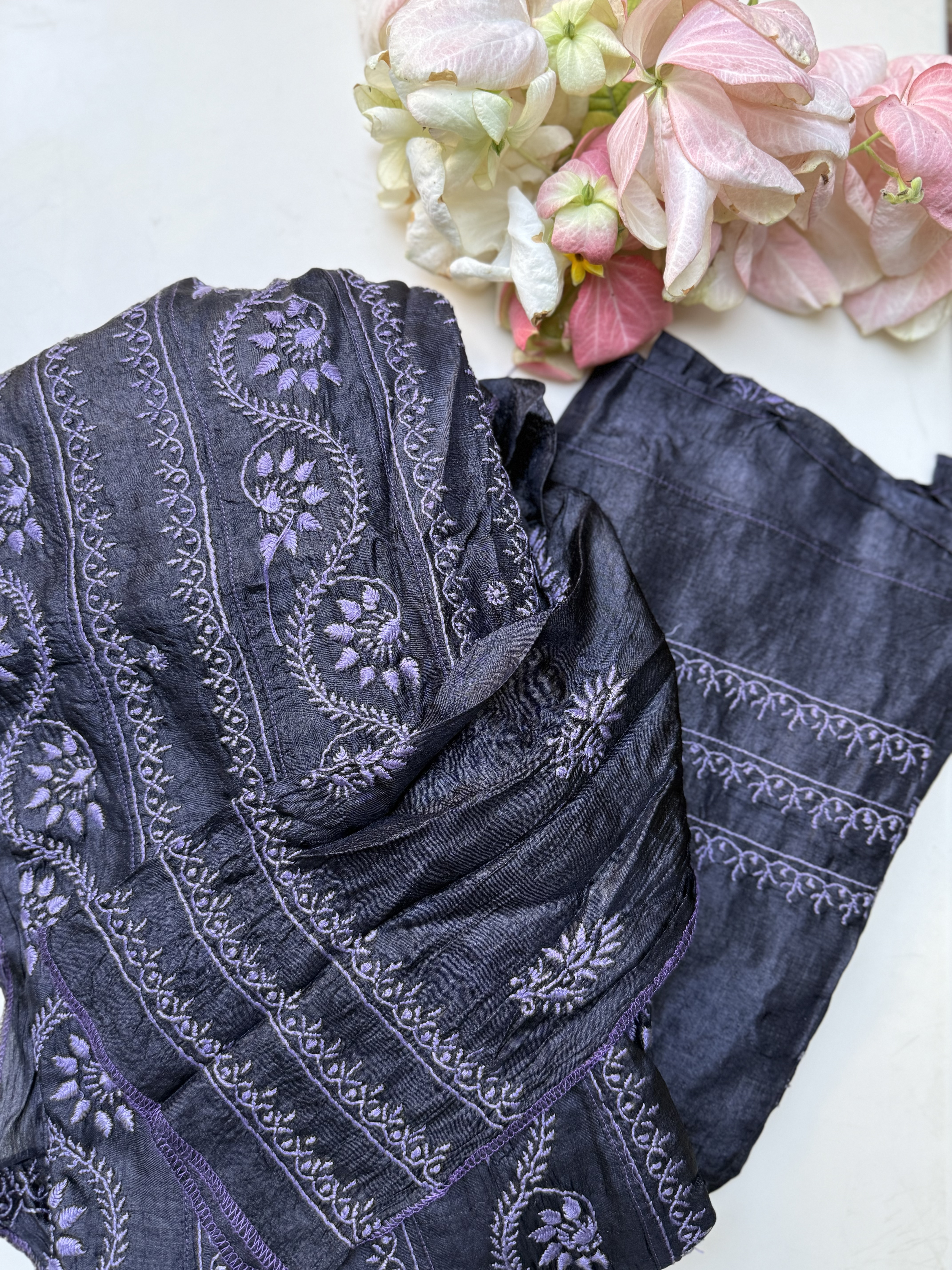 Tussar Silk Anarkali Chanderi Semi-Stitched With Stole And Full Sleeves