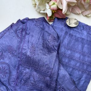 Tussar Silk Anarkali Chanderi Semi-Stitched With Stole And Full Sleeves